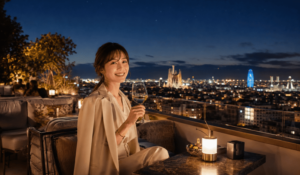 Dinner and bar with night views of the Casa Milà area