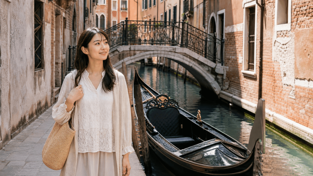 Strolling along the canal and a gondola ride