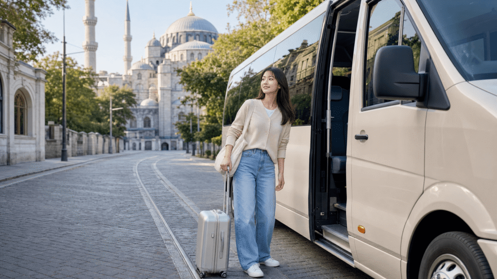 It has convenient transportation links, such as a shuttle bus from the airport.