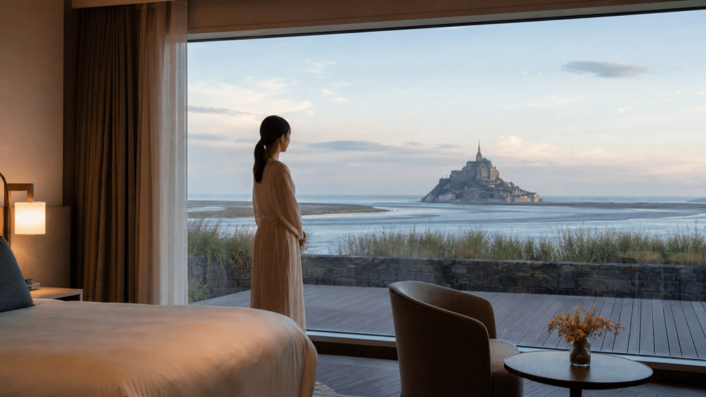 Check if the guest room has a view of Mont Saint-Michel.