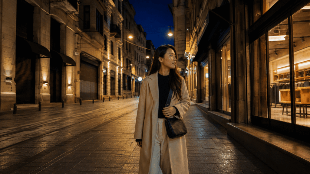 Safety in the new city district, walking around at night, and reasons why women can feel secure.