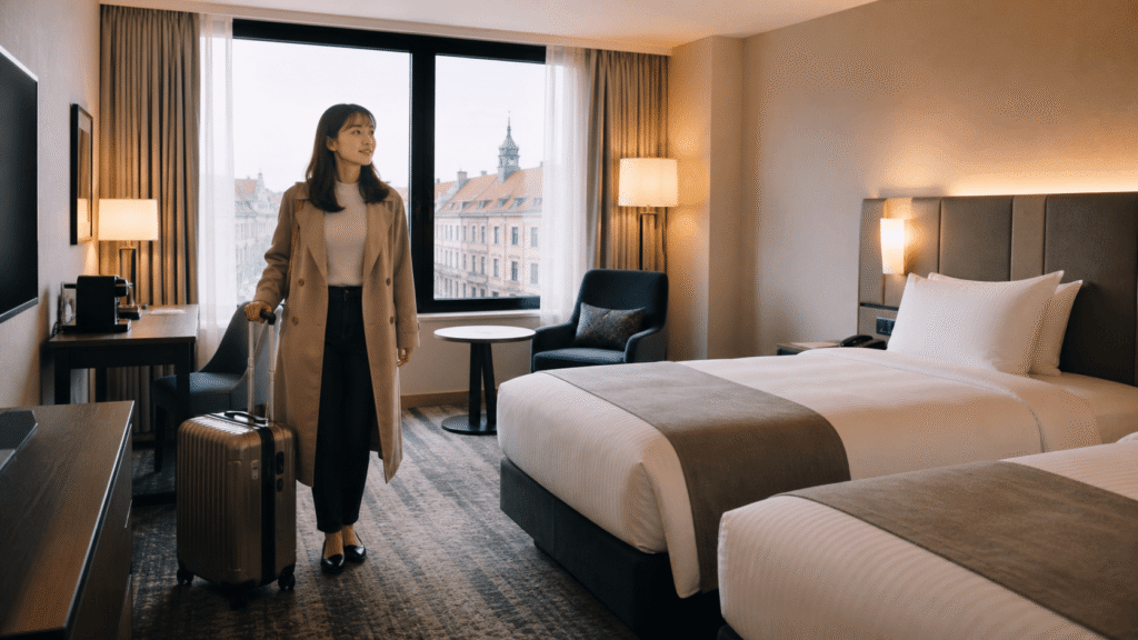 Check the size of the guest room and the bed configuration.
