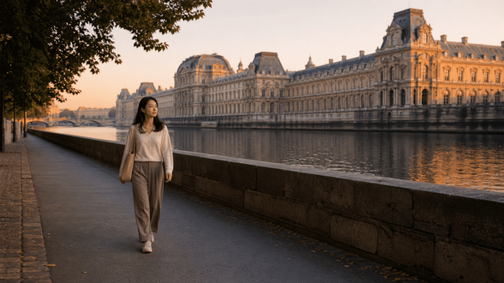 Towards the Louvre Museum and the Seine River