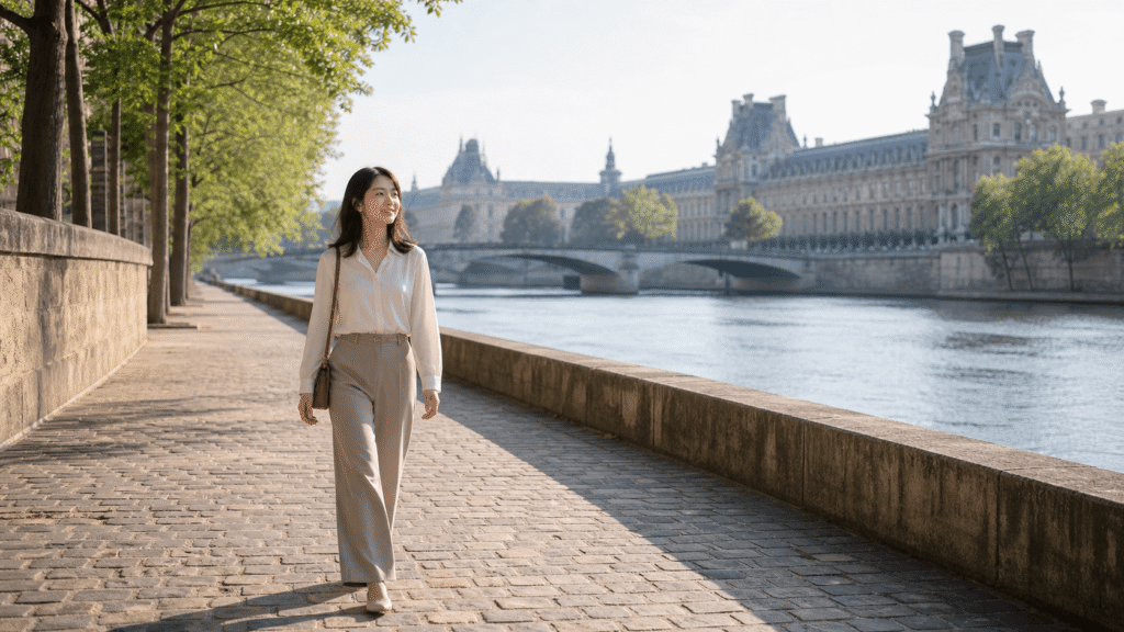 Towards the Seine River and the Louvre Museum