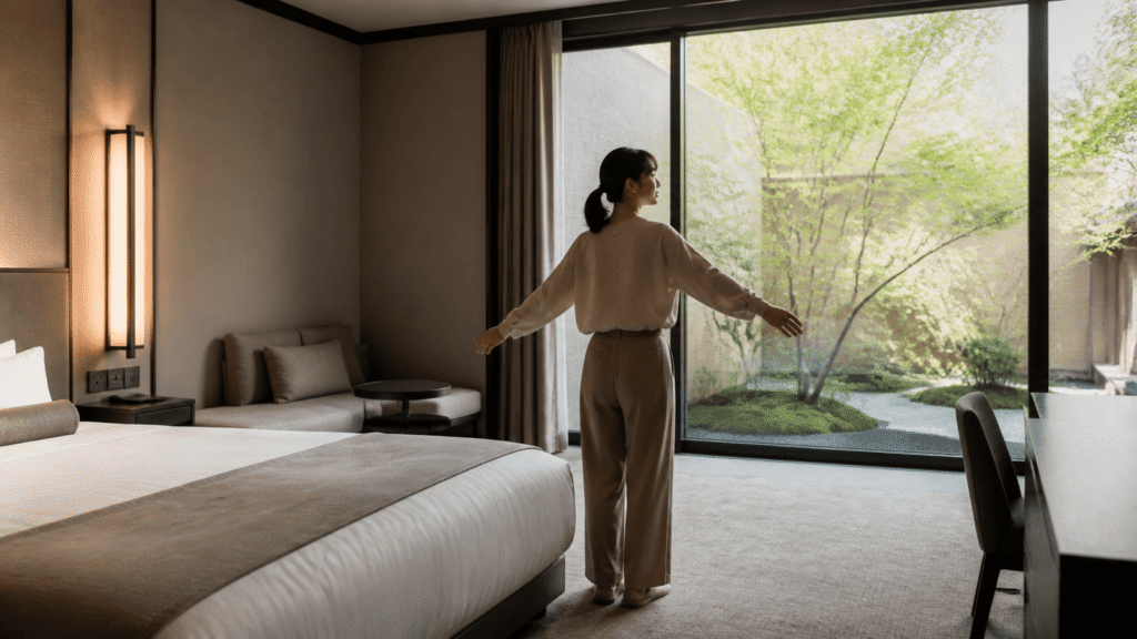 Check the size and view of the guest room.