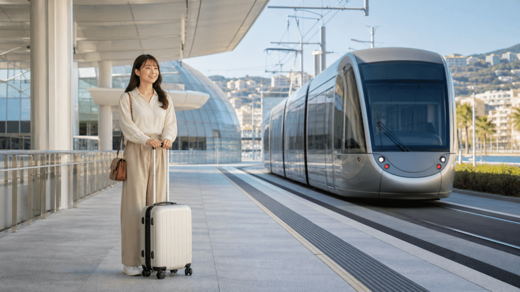 Travel from Nice Airport to the area around the train station.