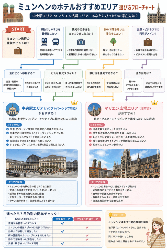 Flowchart for Choosing a Hotel Area in Munich