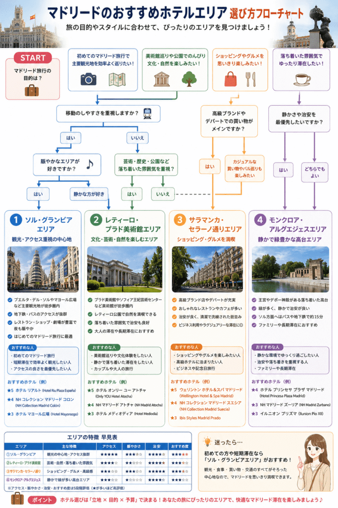 Flowchart for Choosing a Hotel Area in Madrid