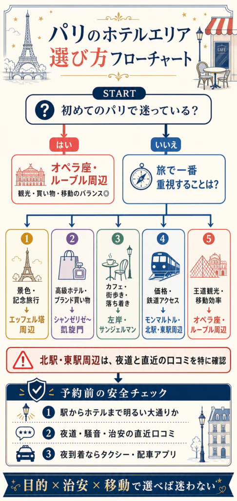 Flowchart for Choosing a Hotel Area in Paris