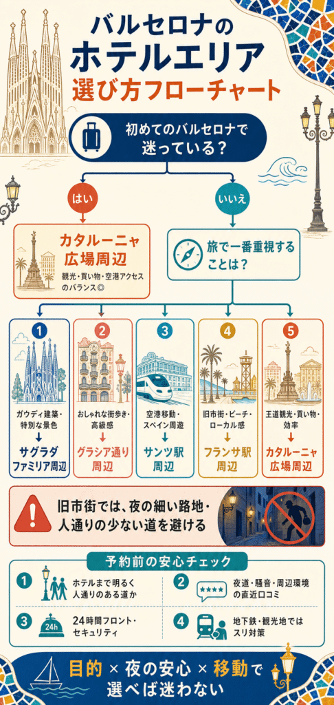Flowchart for Choosing a Hotel Area in Barcelona